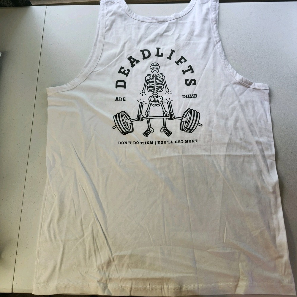 CHOMP Gym Tank Top Don't Do Deadlifts Size Large Mens Shirt Skeleton
